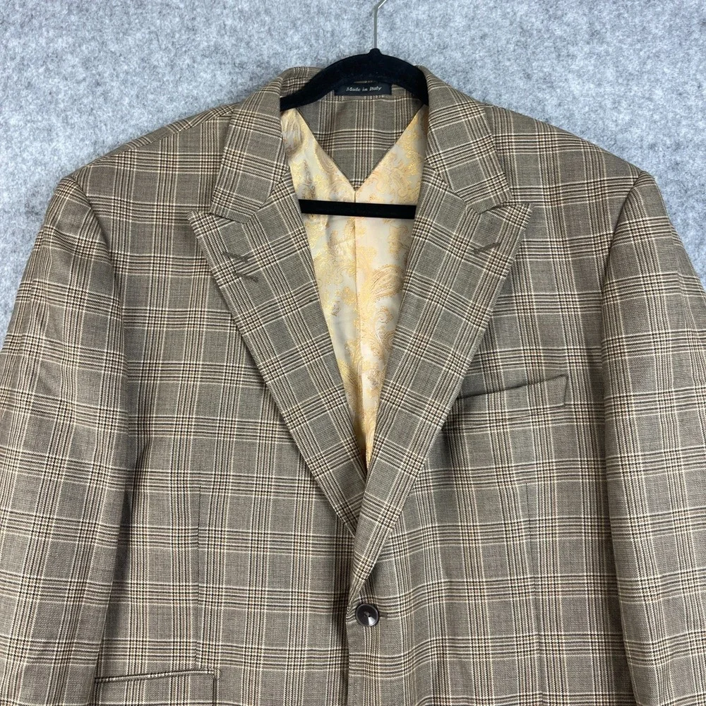 Ranieri Nomo Blazer Mens 50L Tan Wool Windowpane Plaid Classic Super 150s Italy